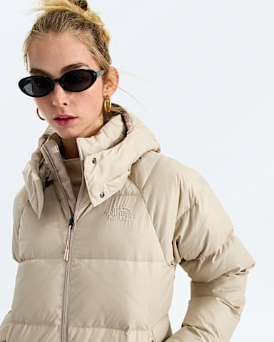 Parka capuchon en duvet Hydrenalite City Long pour femmes TNF Timeless Taupe HERO2