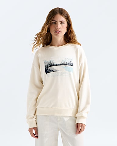 Womens Evolution Mountain Oasis Oversize Crew TNF White Dune Main