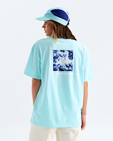 Womens Evolution Granitic Rock Print Box NSE Oversize ShortSleeve Tee TNF Glacier Main