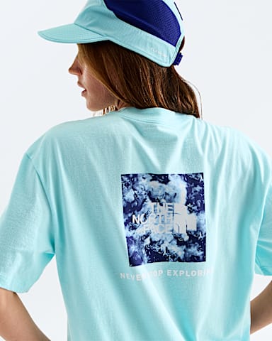 Womens Evolution Granitic Rock Print Box NSE Oversize ShortSleeve Tee TNF Glacier HERO2