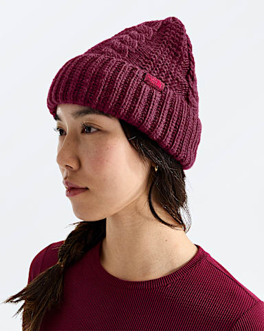 Womens Oh Mega Beanie TNF Burgundy Crush MODELBACK