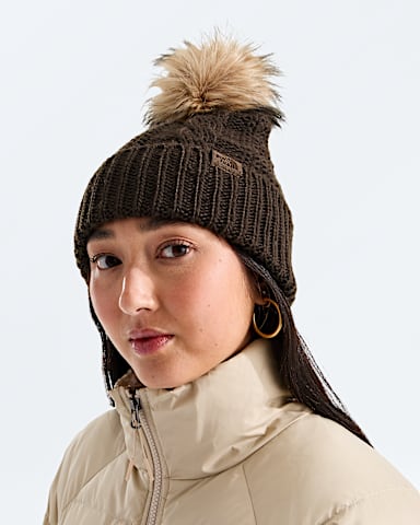 Womens Oh Mega Fur Pom Beanie TNF Dark Chestnut MODELBACK