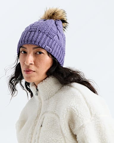 Womens Oh Mega Fur Pom Lined Beanie TNF Grounded Plum MODELBACK
