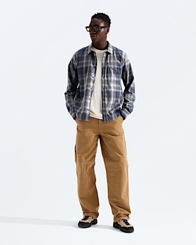 Mens Mountain Falls Flannel ButtonDown LongSleeve Shirt TNF Summit Navy Routesetter Plaid HERO2