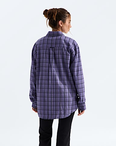 Womens Mountain Falls Flannel ButtonDown LongSleeve Shirt TNF Grounded Plum Mini Shadow Plaid BACK