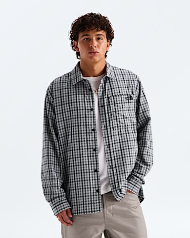 Mens Mountain Falls Flannel ButtonDown LongSleeve Shirt TNF TNF Black Mini Shadow Plaid Print Main