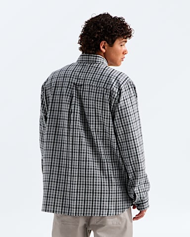 Mens Mountain Falls Flannel ButtonDown LongSleeve Shirt TNF TNF Black Mini Shadow Plaid Print BACK