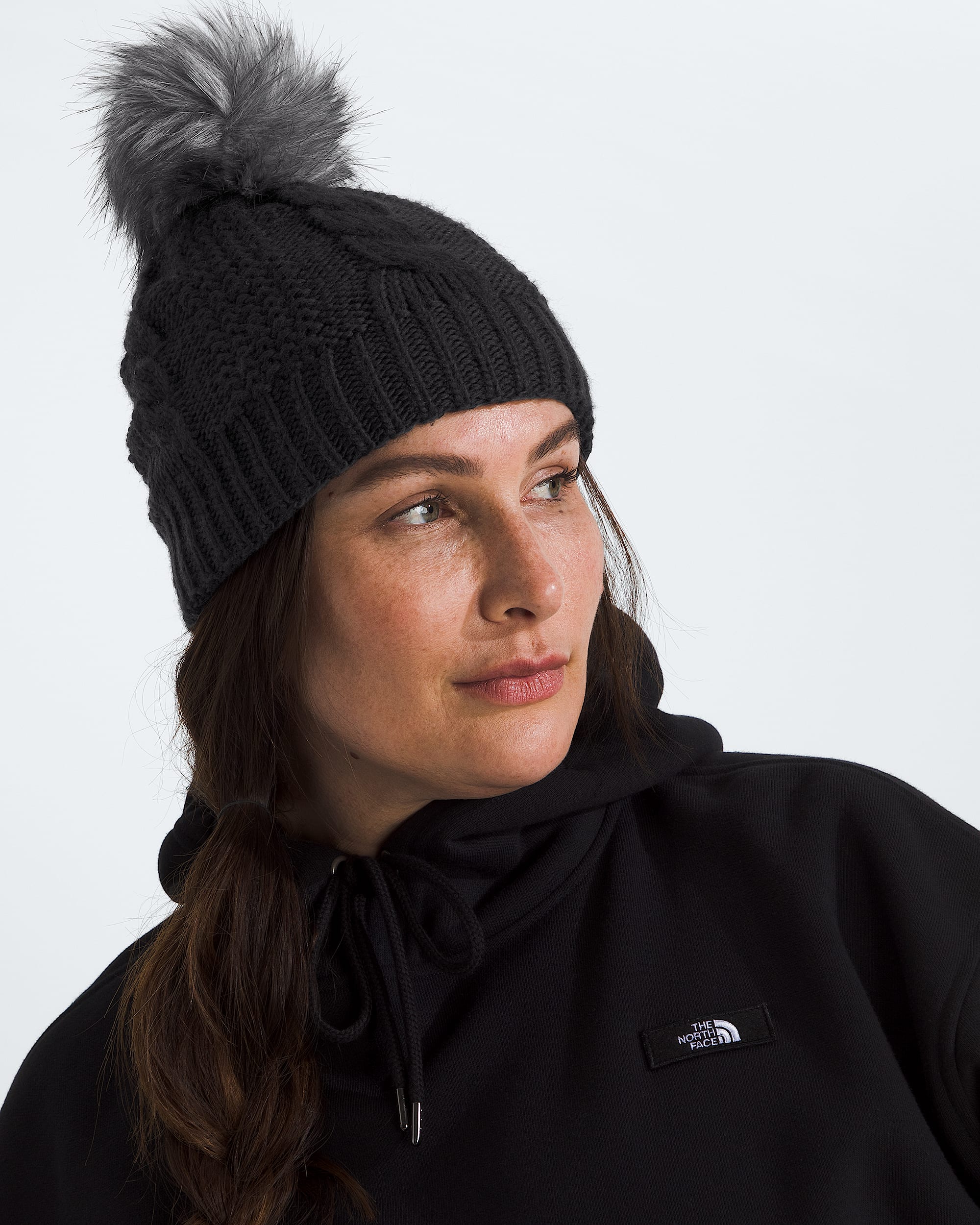 Womens Oh Mega Fur Pom Lined Beanie TNF MODELBACK