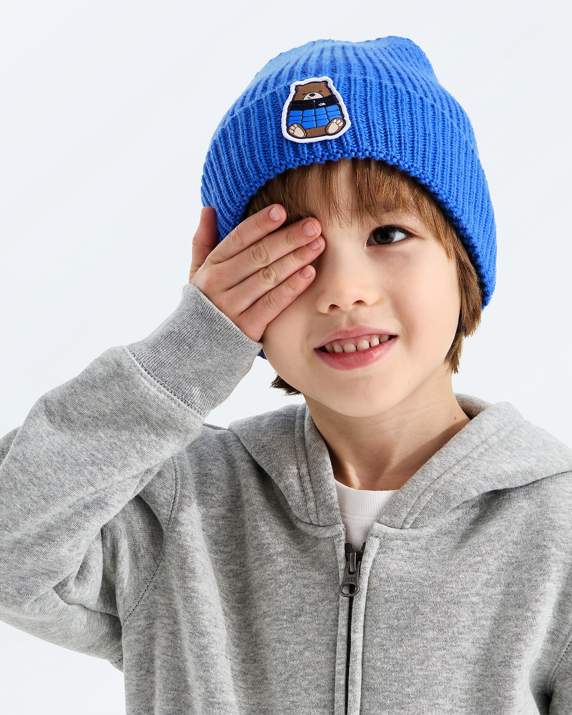 Kids TNF Logo Box Cuffed Beanie TNF MODELBACK