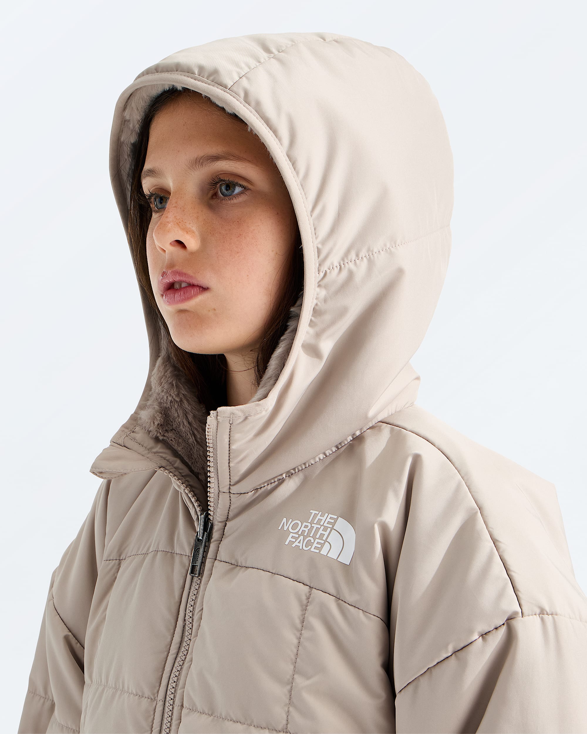 Girls Reversible Shasta Short Parka TNF MODELHOOD2
