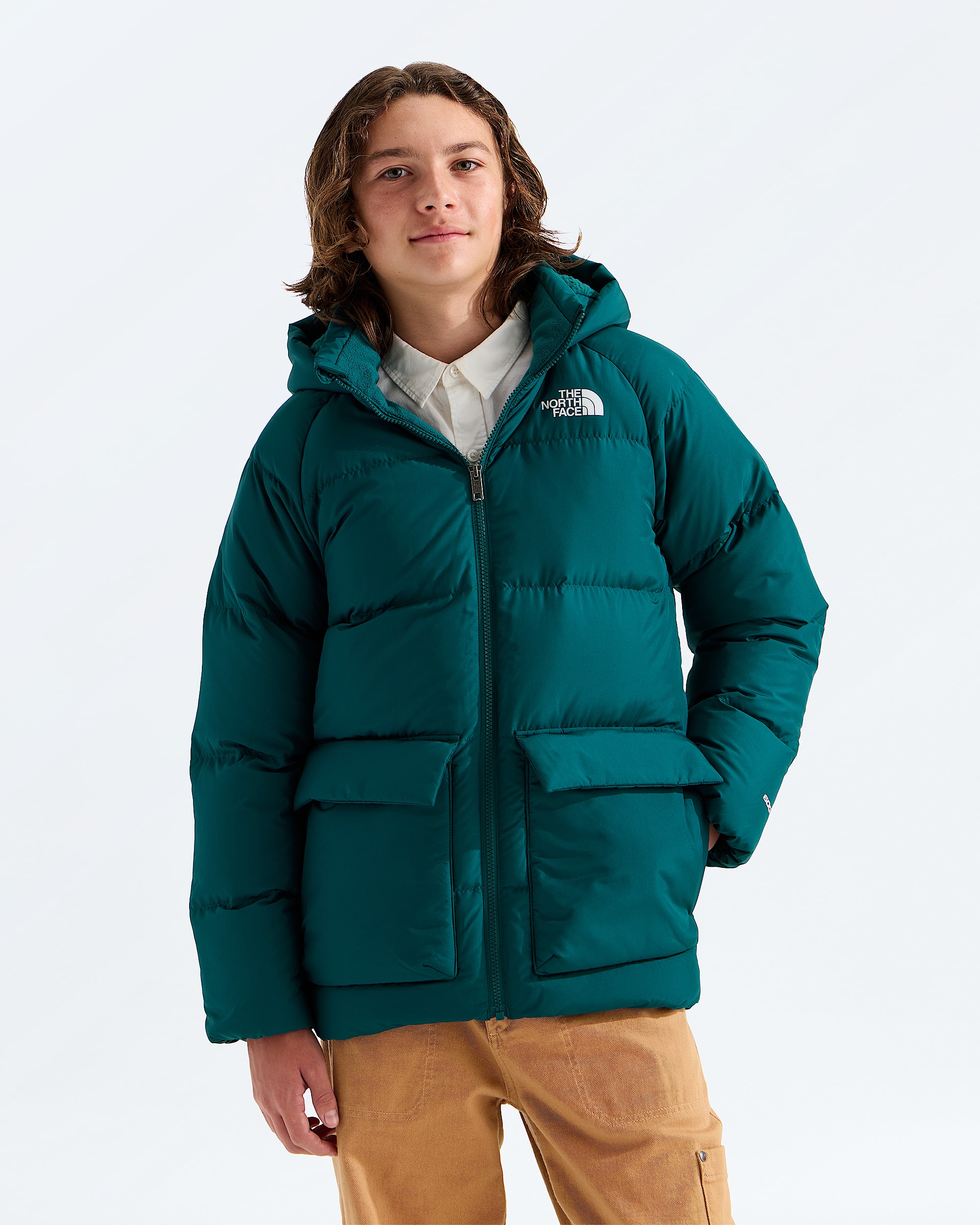 Courte parka double en molleton North Down pour garons et filles TNF HERO2