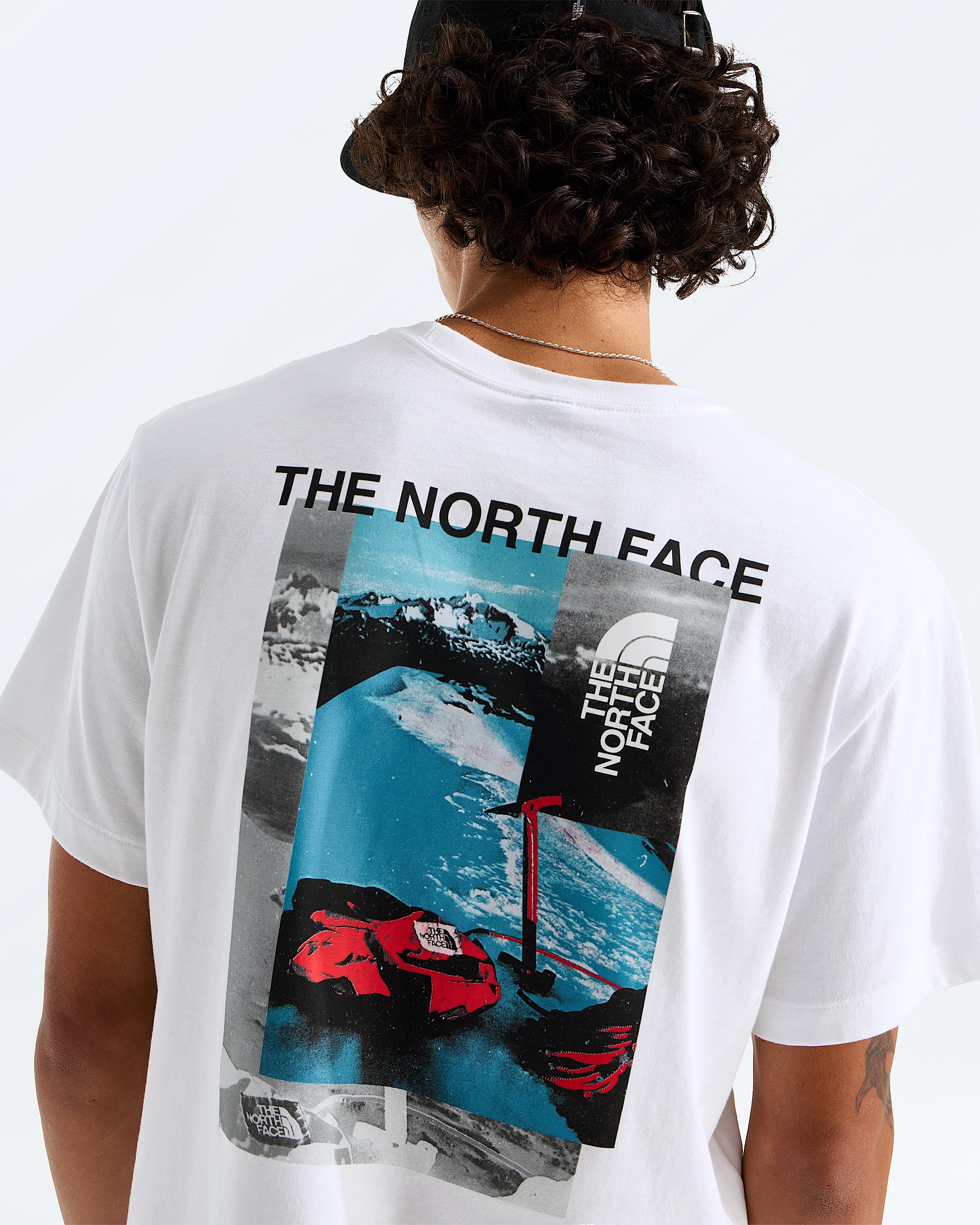 Mens Apex 75 Collage Relaxed ShortSleeve Tee TNF HERO2