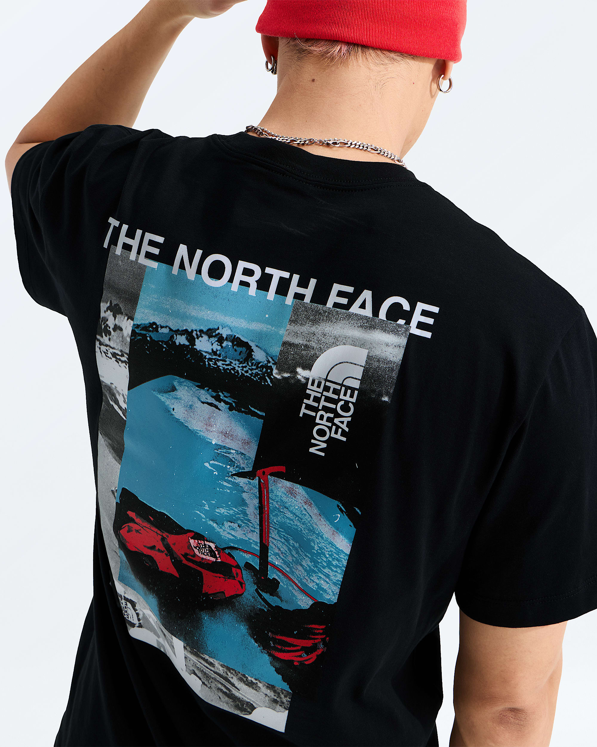 Mens Apex 75 Collage Relaxed ShortSleeve Tee TNF HERO2