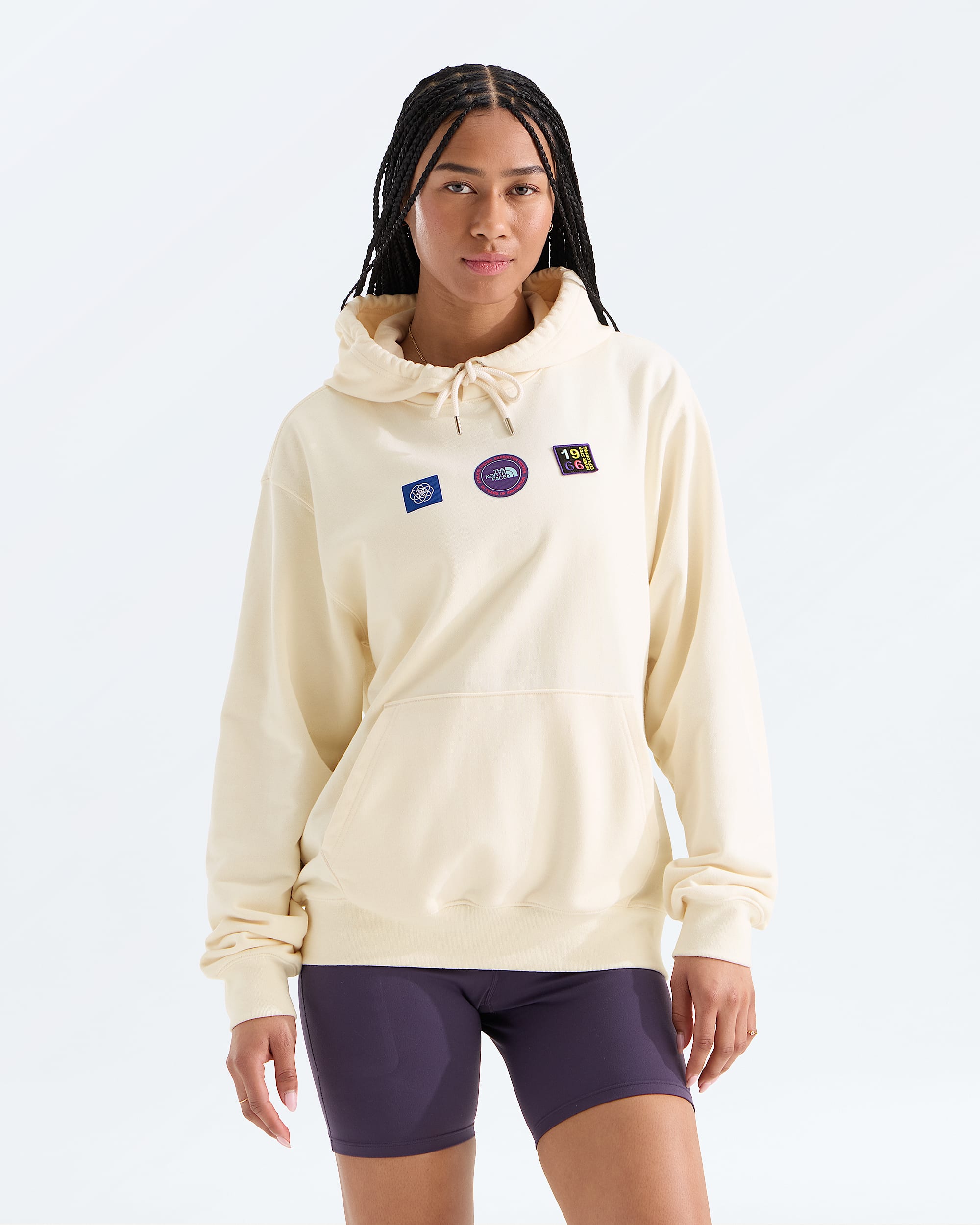 Chandail  capuchon dcontract Explorer Badges unisexe imprim TNF HERO3