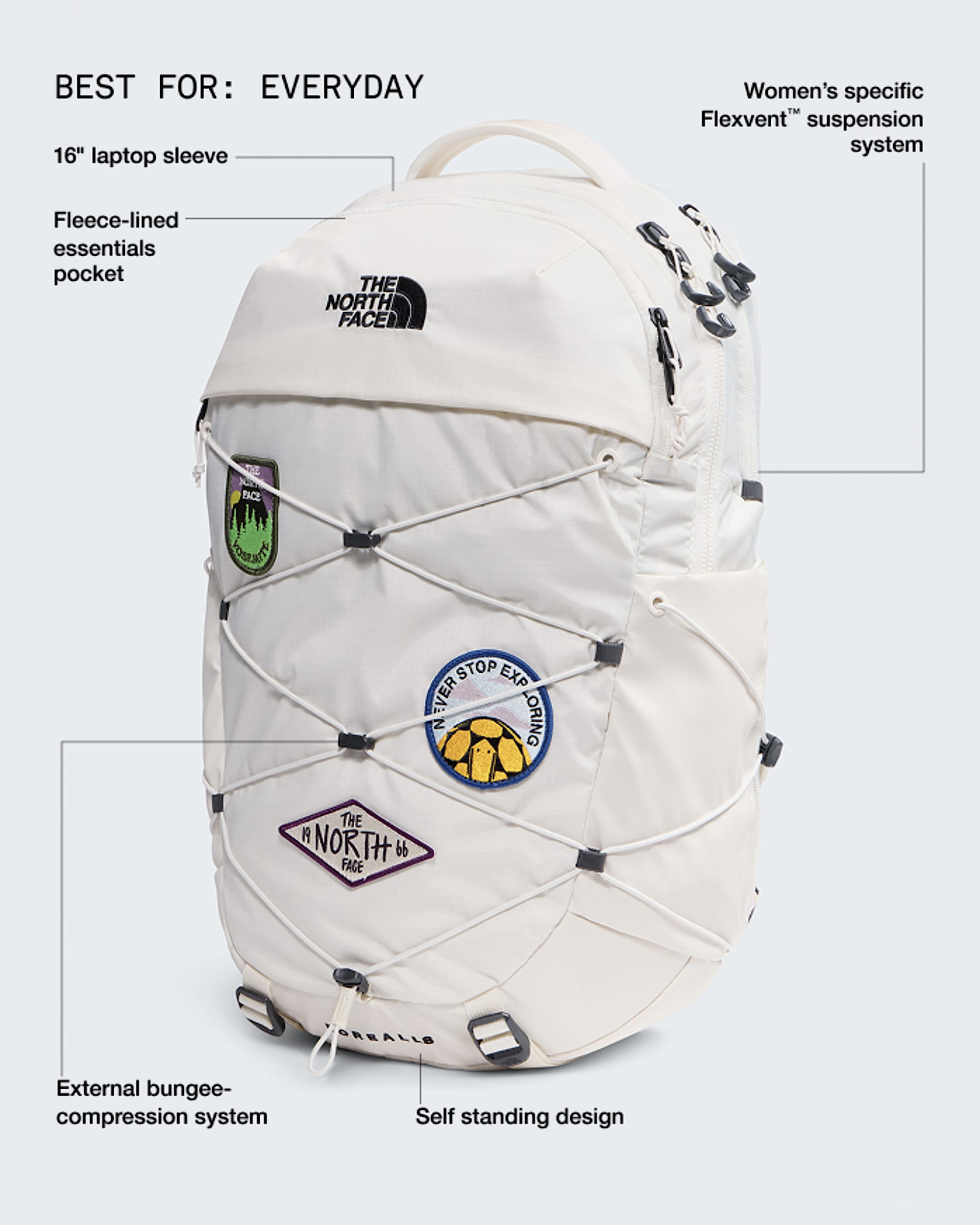 north face borealis backpack white stellar blue The Women's Commuter Laptop - Everyday Travel Bag, Laptop Sleeve, Reflective Details, Flax/Twilight Galaxy, One Size When TNF built the Borealis The North Face Women's Borealis