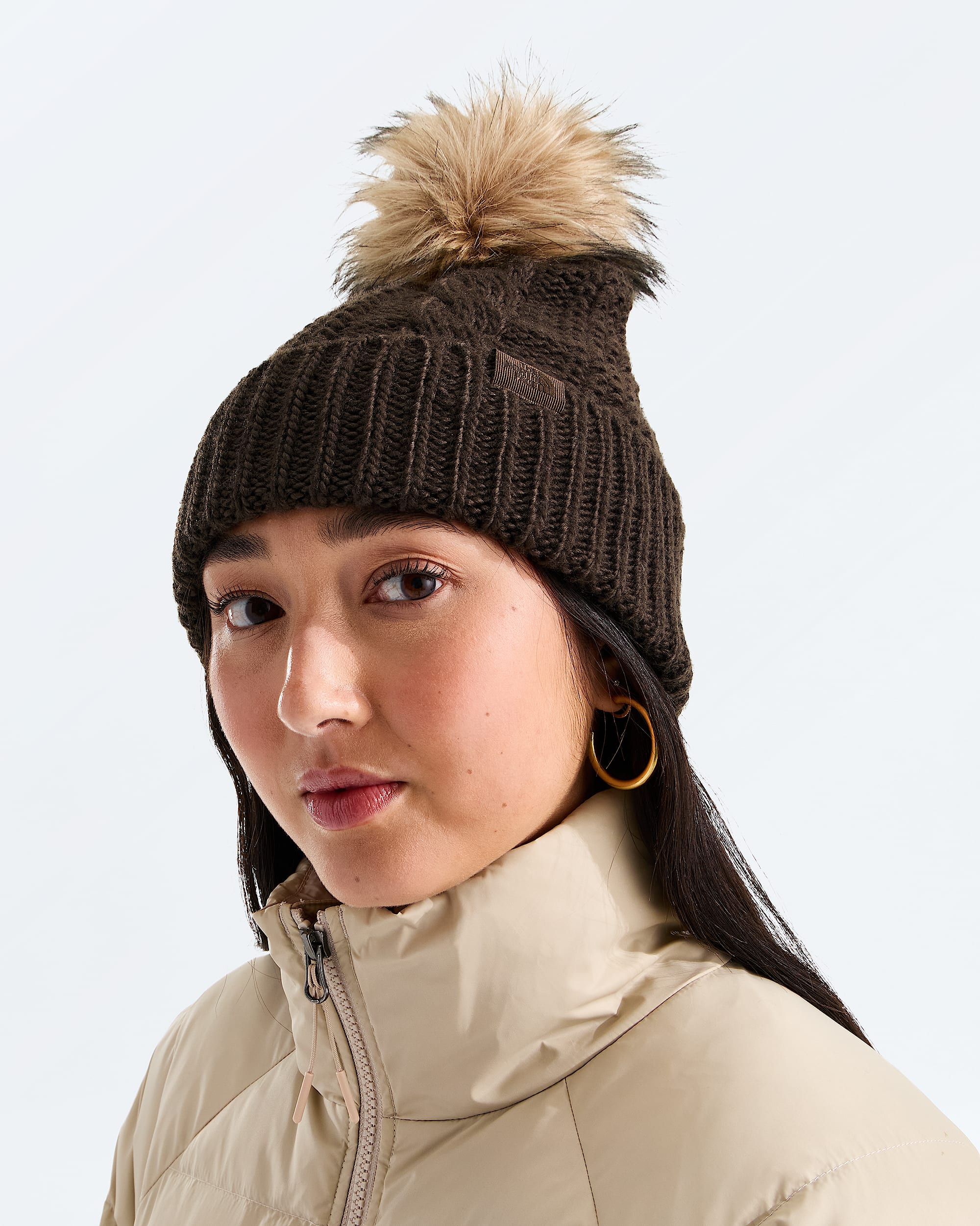 Womens Oh Mega Fur Pom Beanie TNF MODELBACK