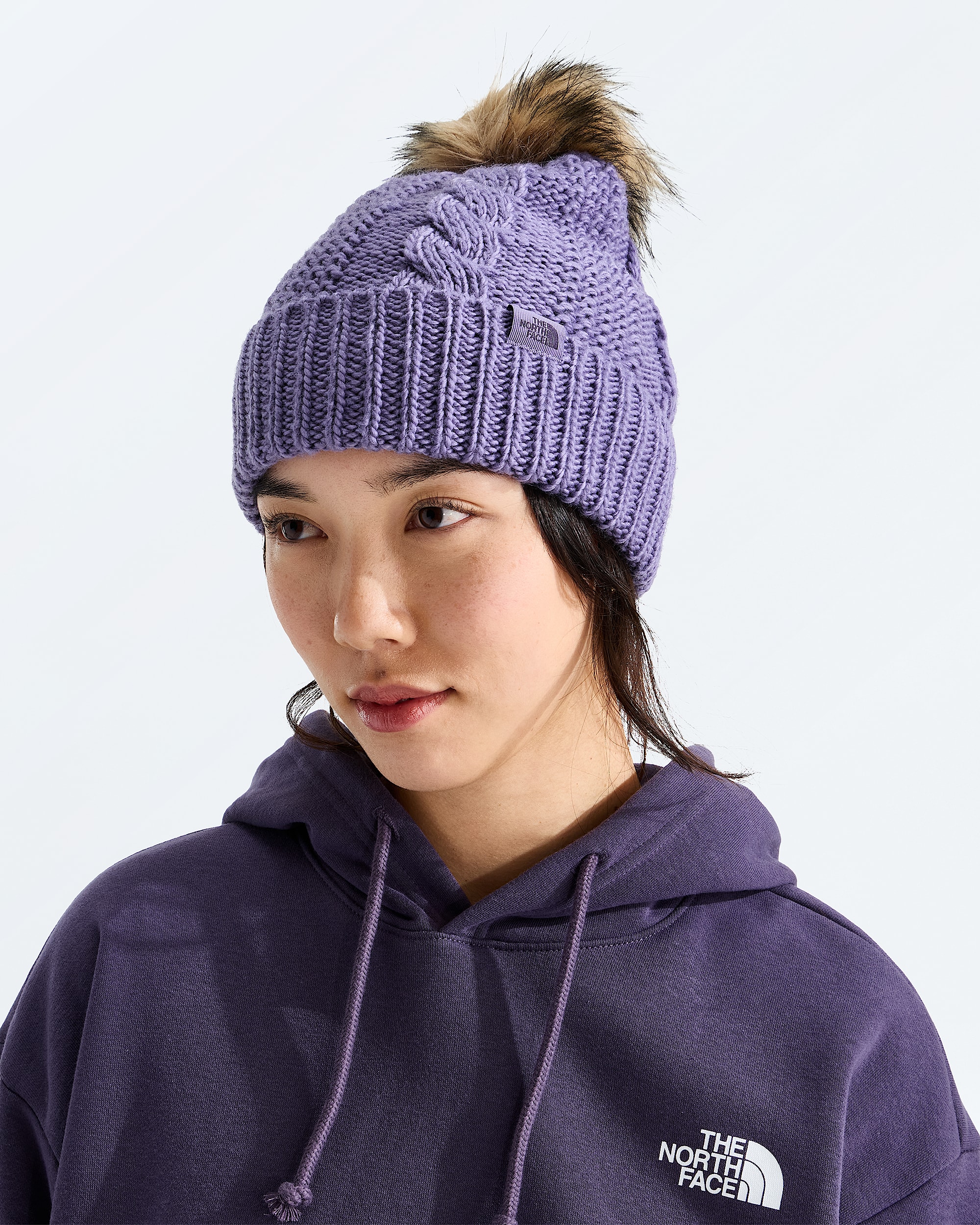 Womens Oh Mega Fur Pom Beanie TNF MODELBACK
