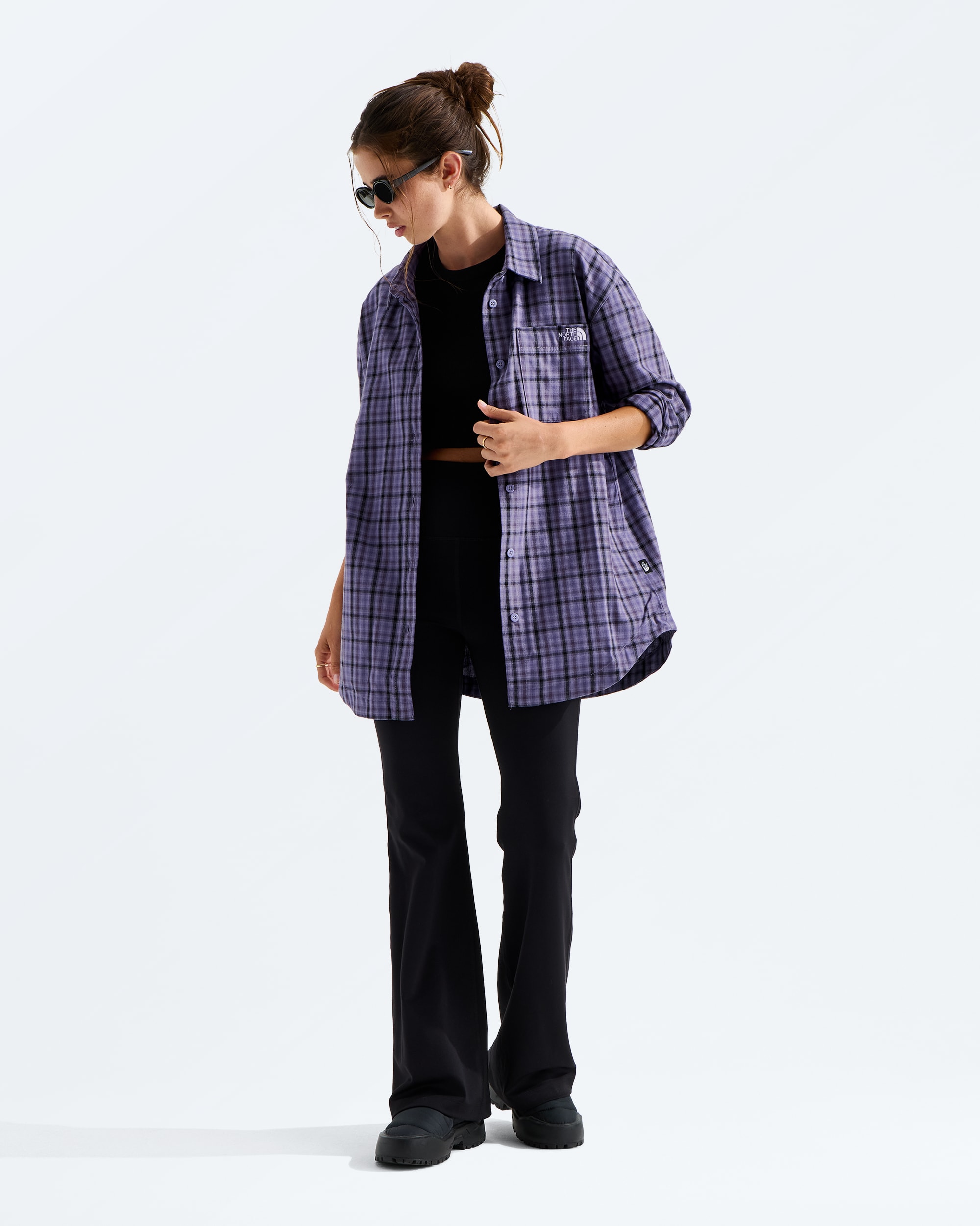 Womens Mountain Falls Flannel ButtonDown LongSleeve Shirt TNF HERO2