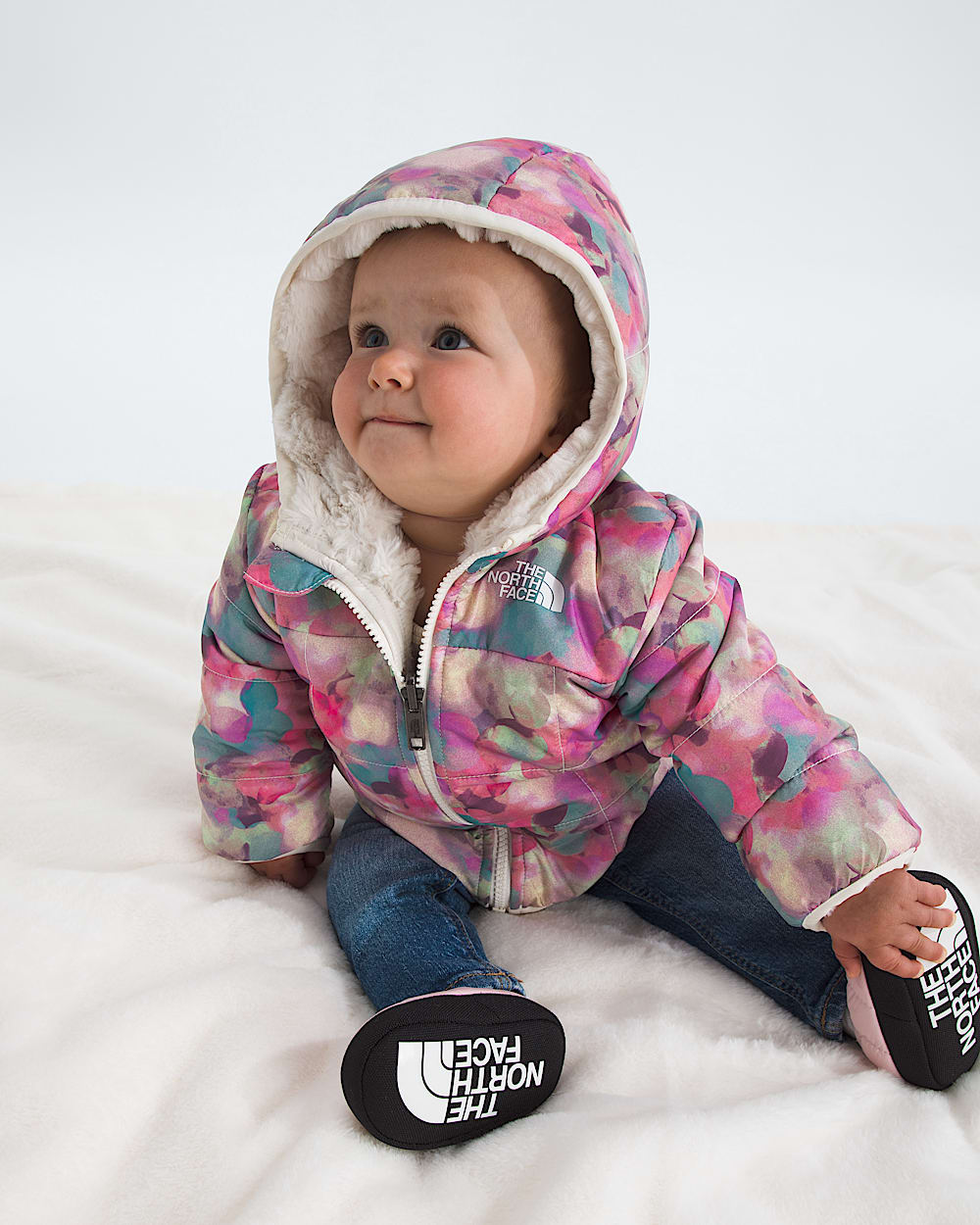 Manteau rversible Shasta  fermeture  glissire intgrale et  capuchon pour bb fille imprim TNF HERO