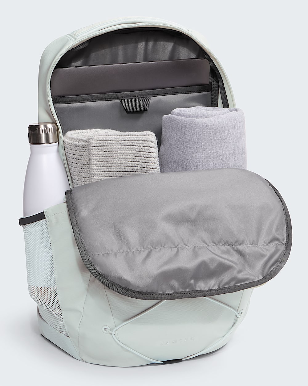 gray north face backpack jester The Backpack, Mid Grey Dark Heather/TNF Black  and a key fob The North Face Jester Backpack,
