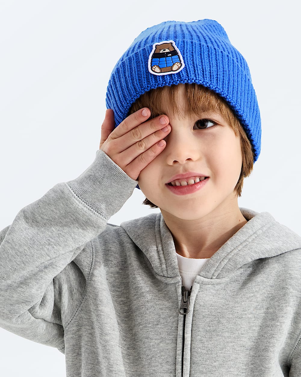 Kids TNF Logo Box Cuffed Beanie TNF MODELBACK
