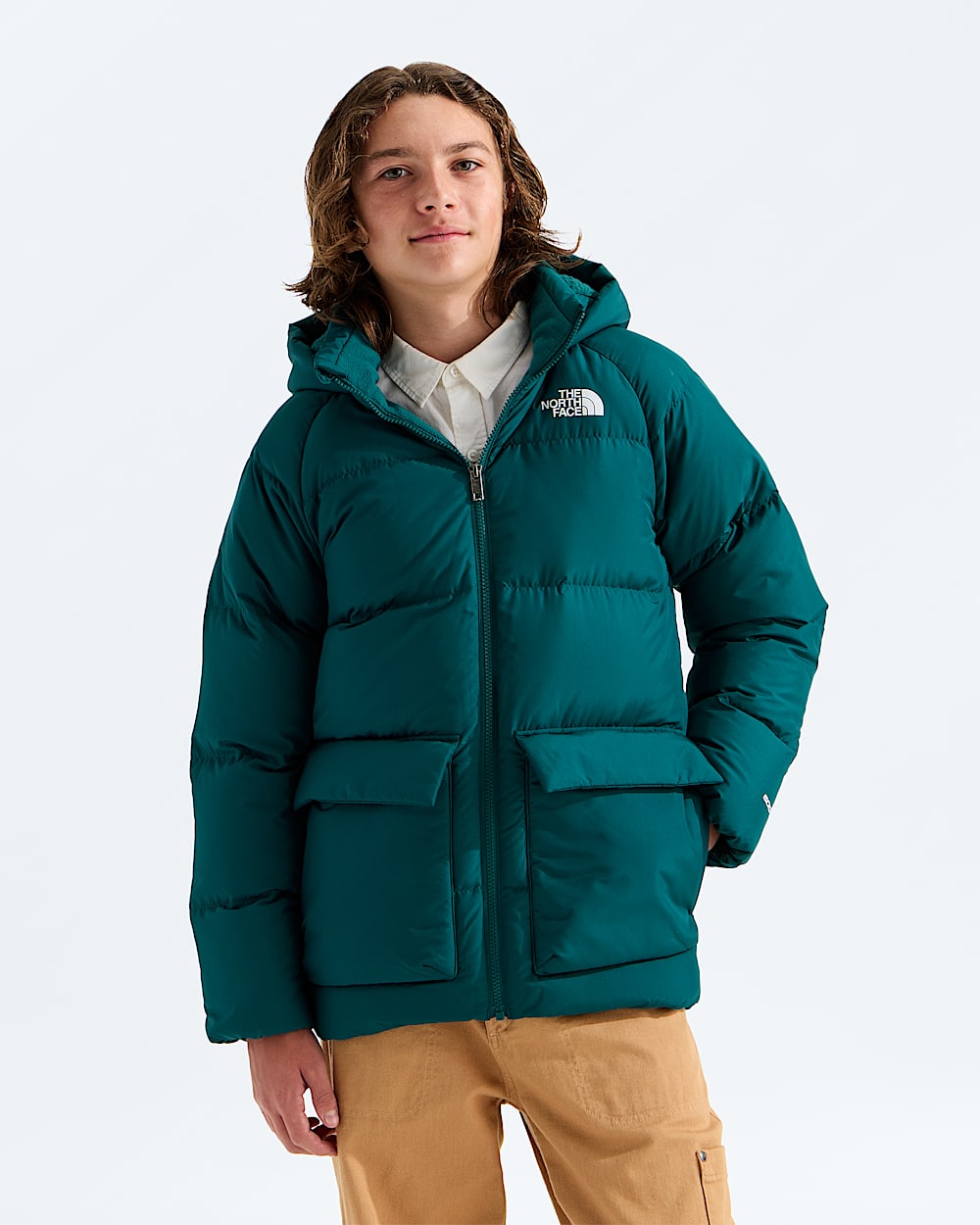 Courte parka double en molleton North Down pour garons et filles TNF HERO2