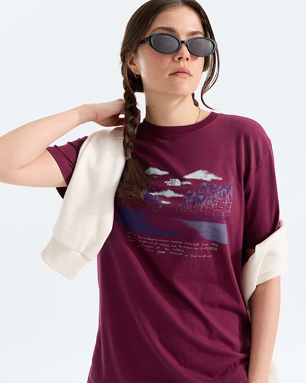 Womens Evolution Mountain Oasis Relaxed ShortSleeve Tee TNF HERO2