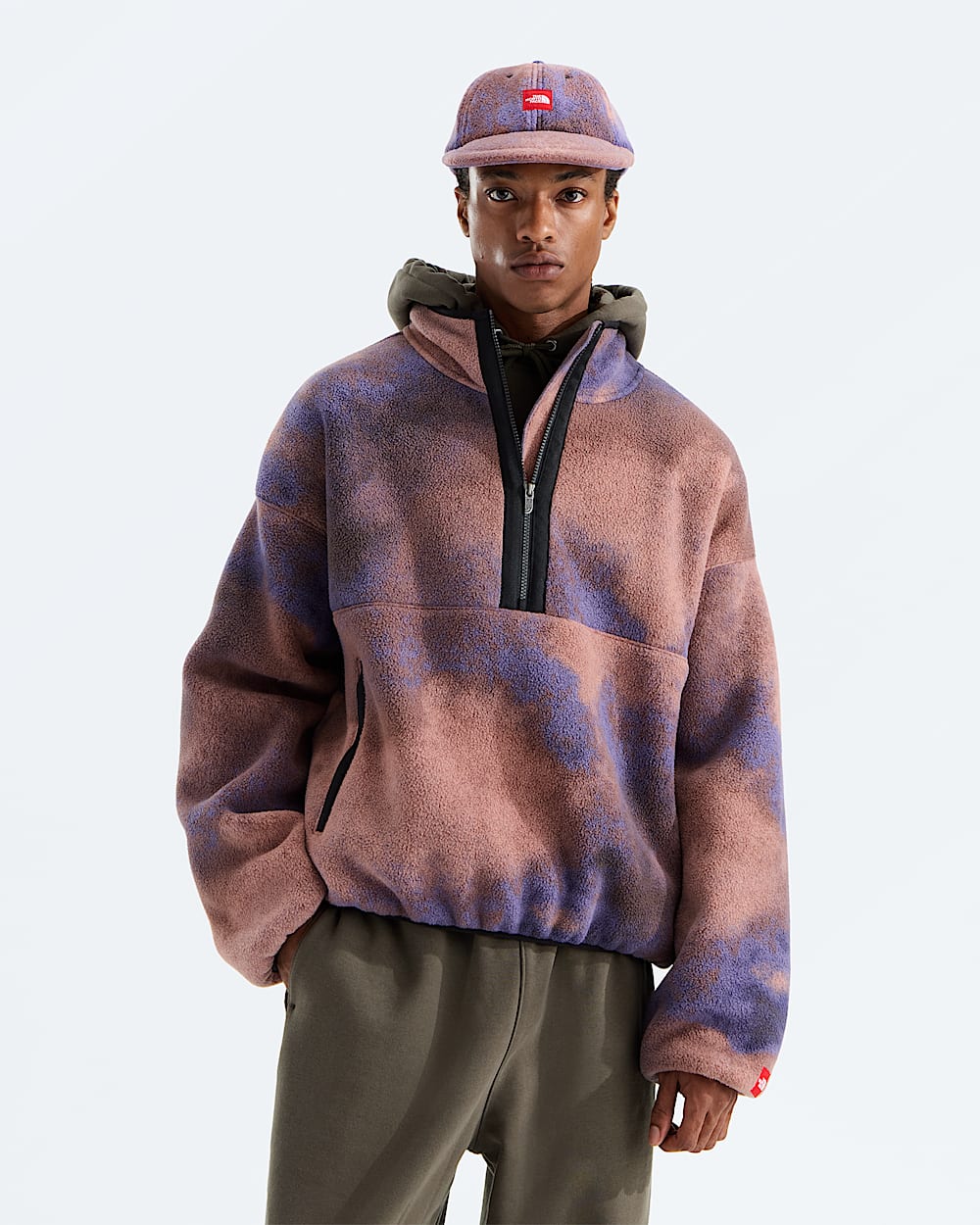 Mens TNF Red Box Printed Zip Fleece TNF Main