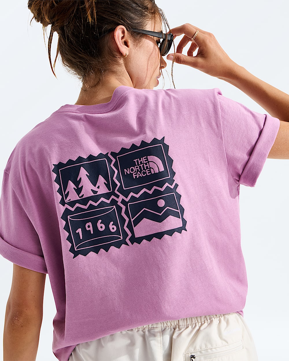 Womens Exploring Stamps Relaxed ShortSleeve Tee TNF HERO2