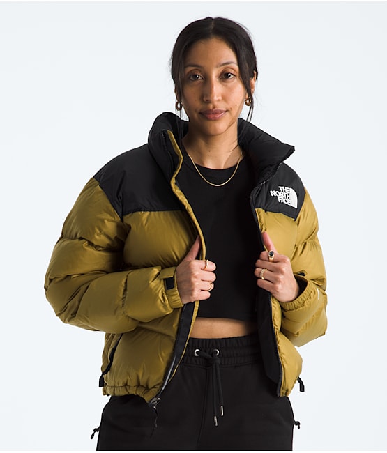 Green and black north face coat discount