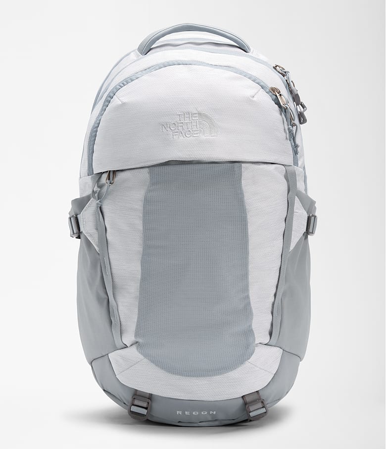 Grey and pink north face backpack sales