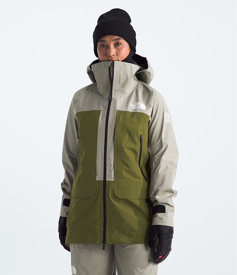The North Face Women s Summit Verbier GTX Jacket Clay Grey Forest Olive S