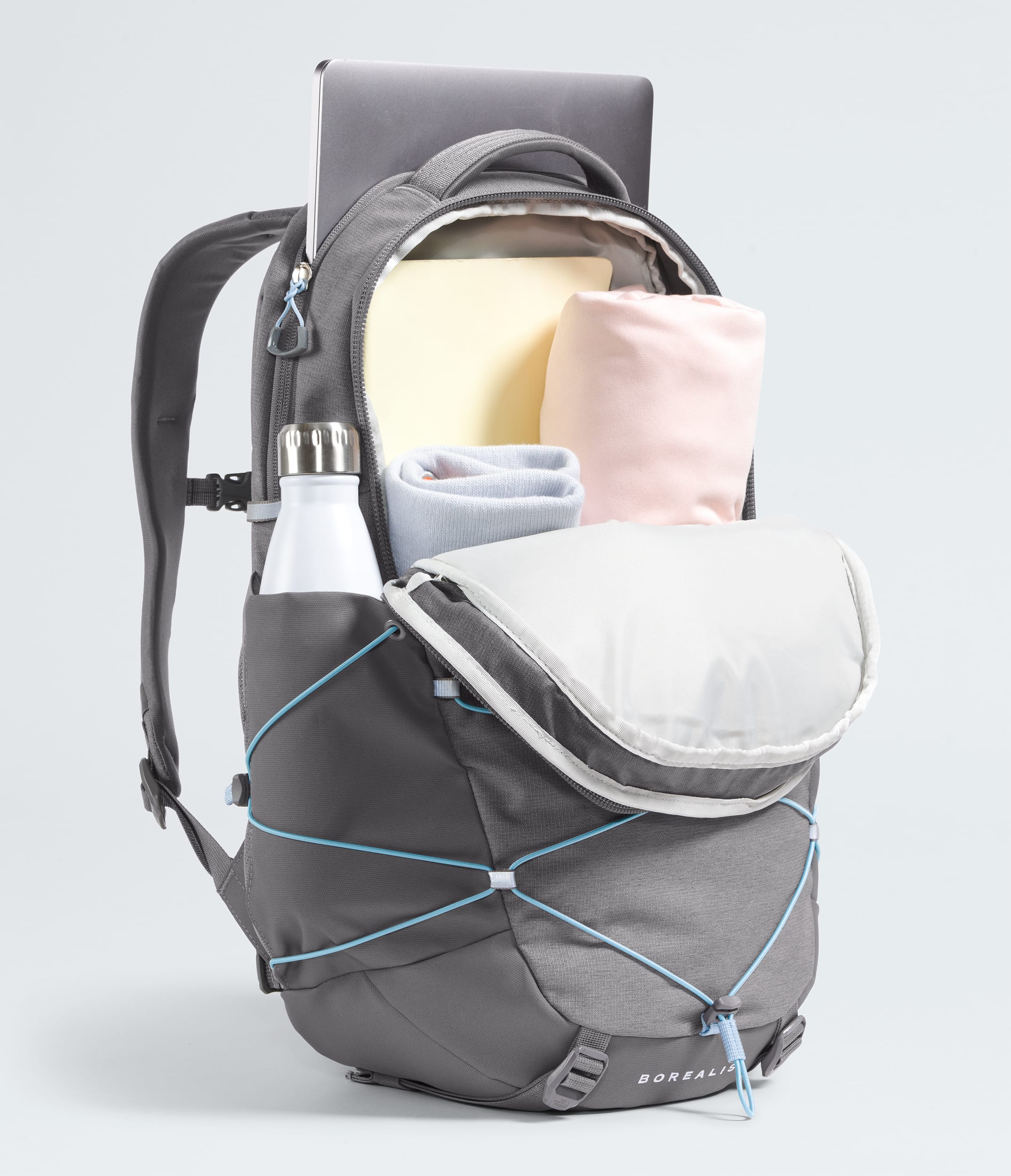 Womens Borealis Backpack TNF Zinc Grey Dark HeatherPowder Blue INT