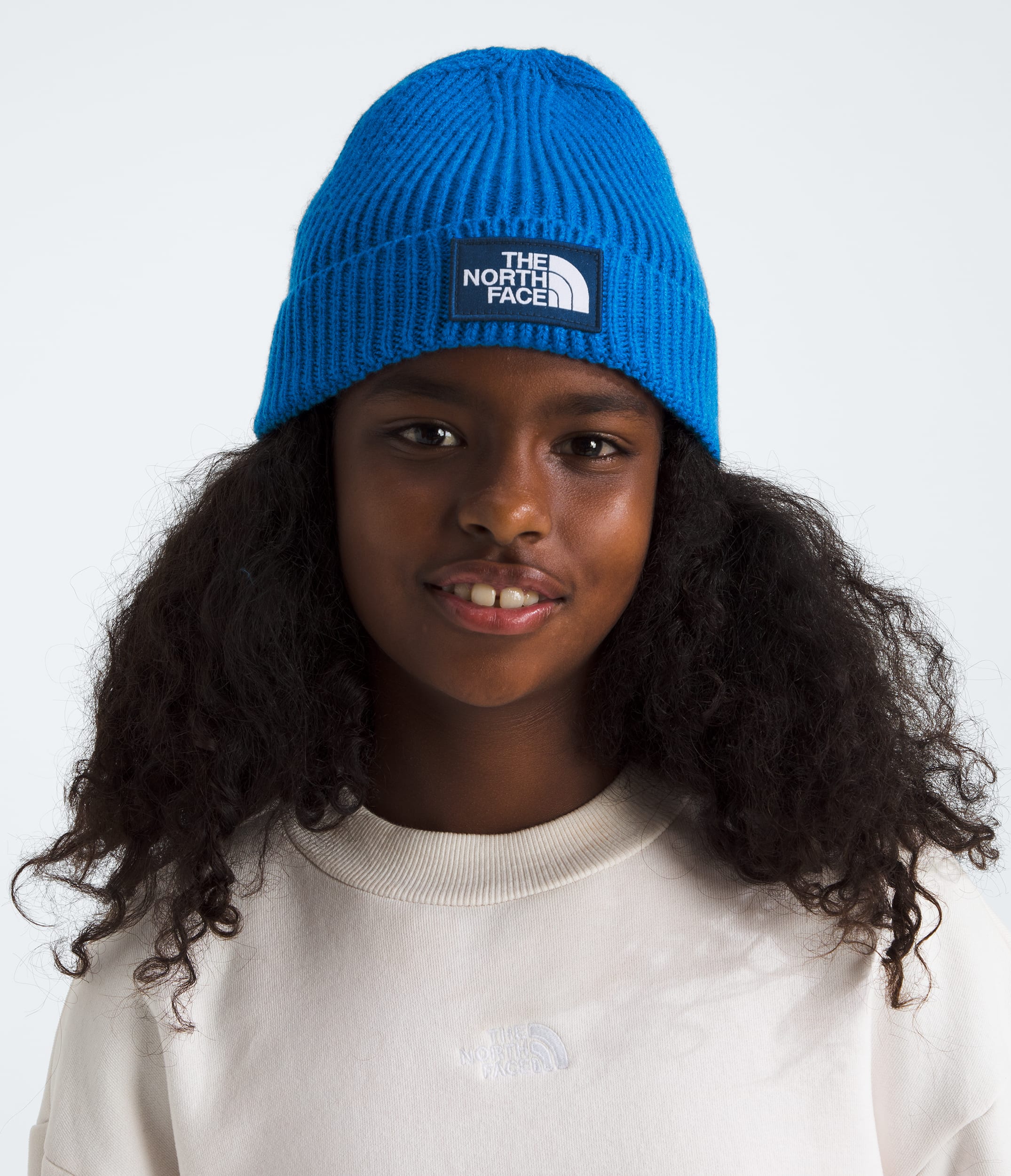 Kids TNF Box Logo Cuffed Beanie TNF MODELBACK