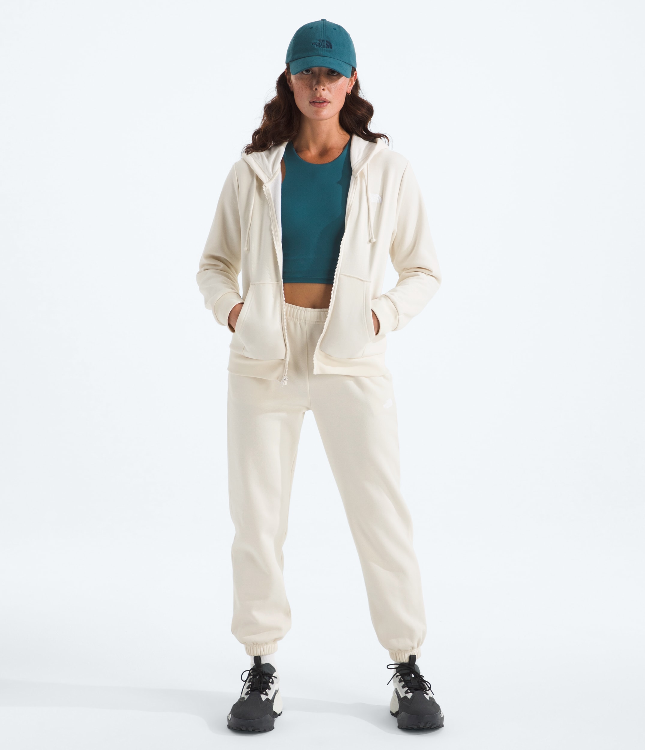 Womens Evolution Simple Dome Regular FullZip Hoodie TNF White Dune HERO2