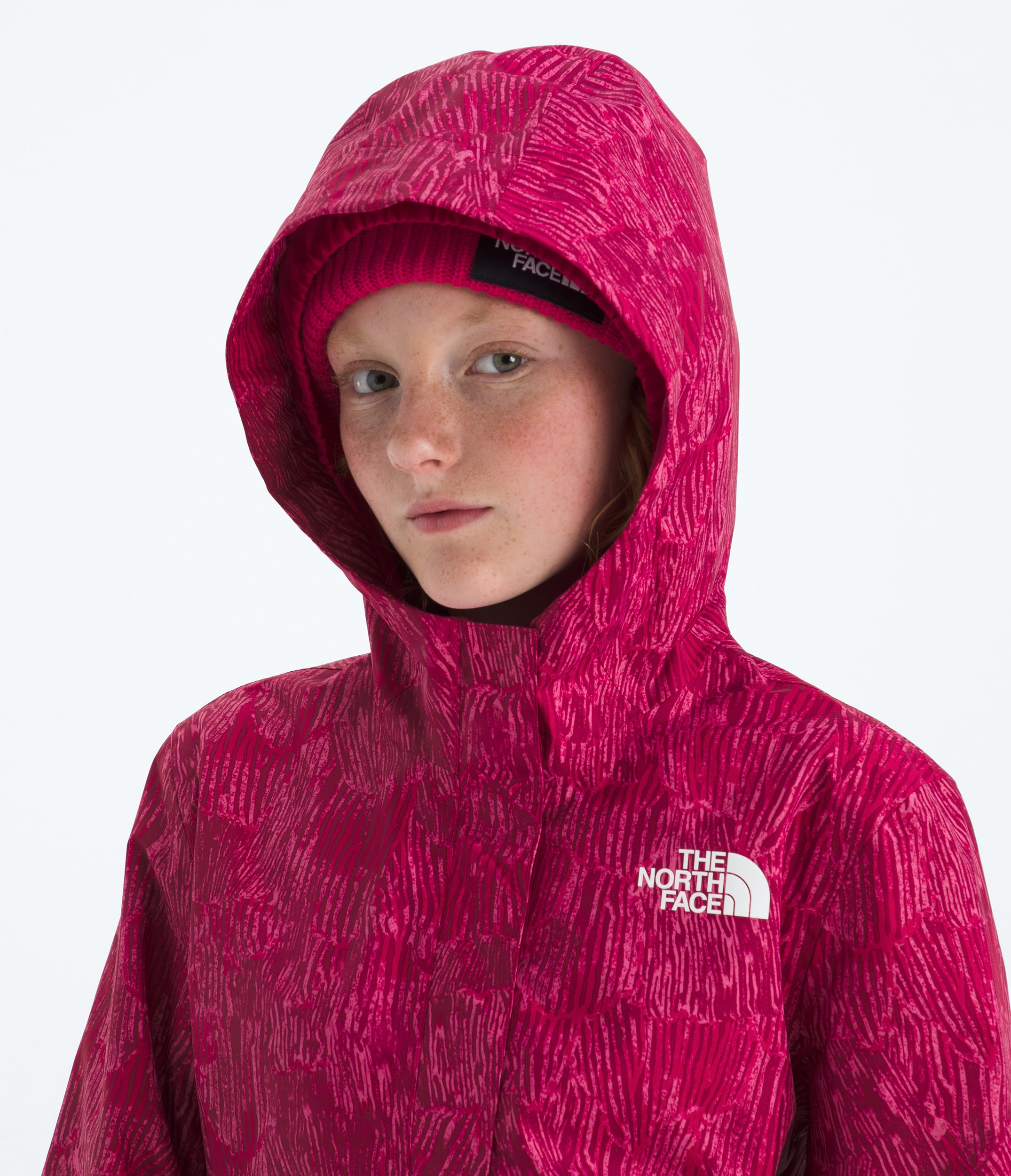 Girls Antora Rain JacketPrint TNF MODELHOOD2