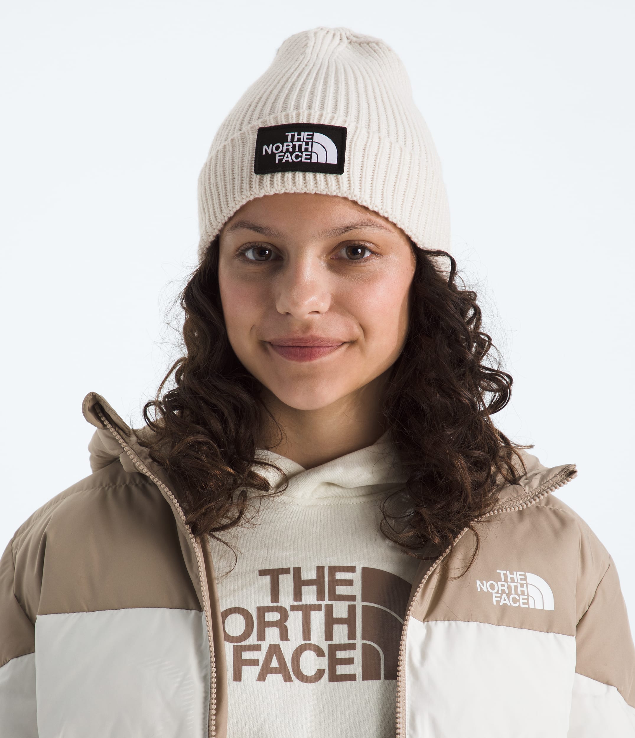 Kids TNF Logo Box Cuffed Beanie TNF MODELBACK
