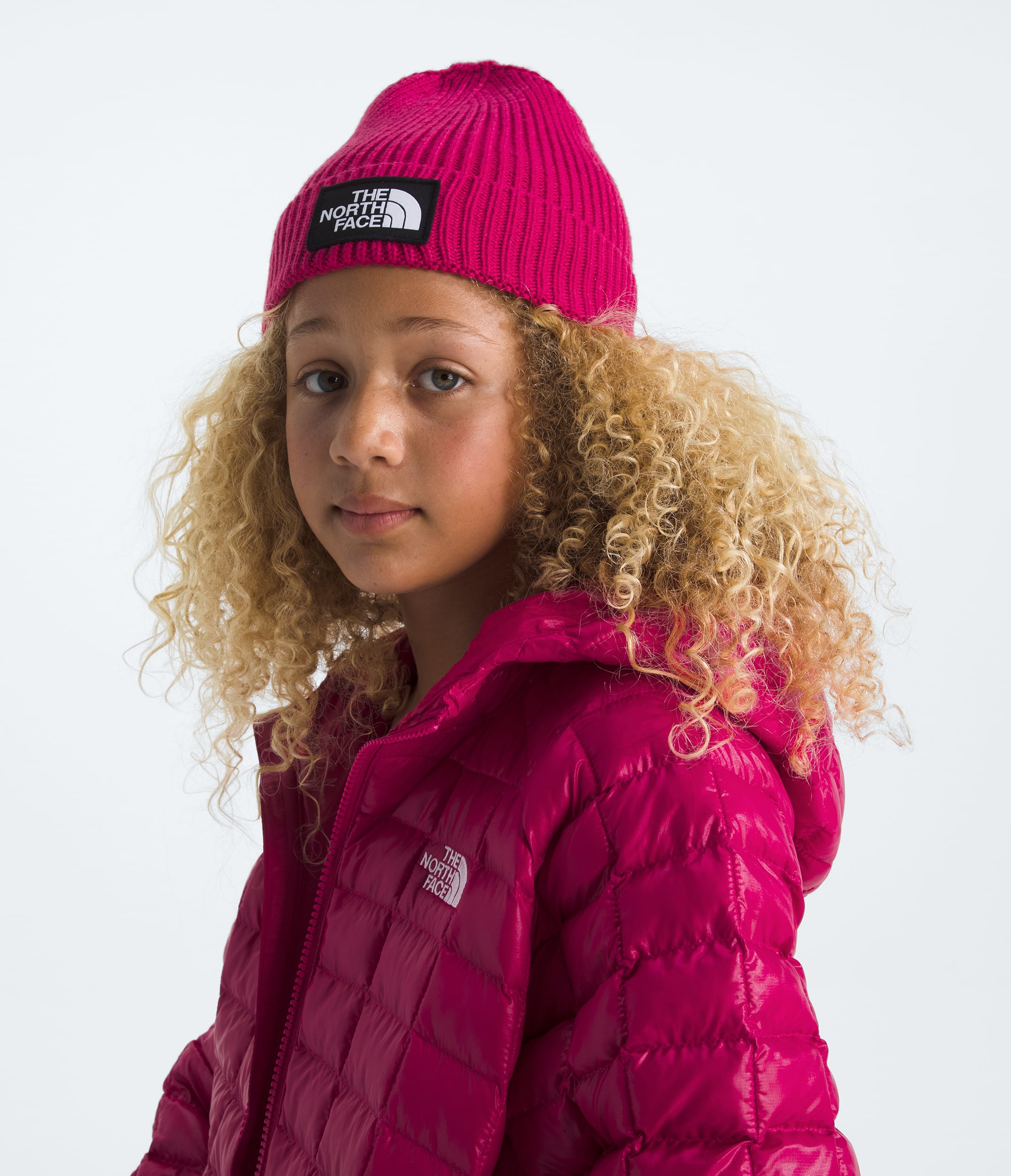 Kids TNF Logo Box Cuffed Beanie TNF MODELBACK