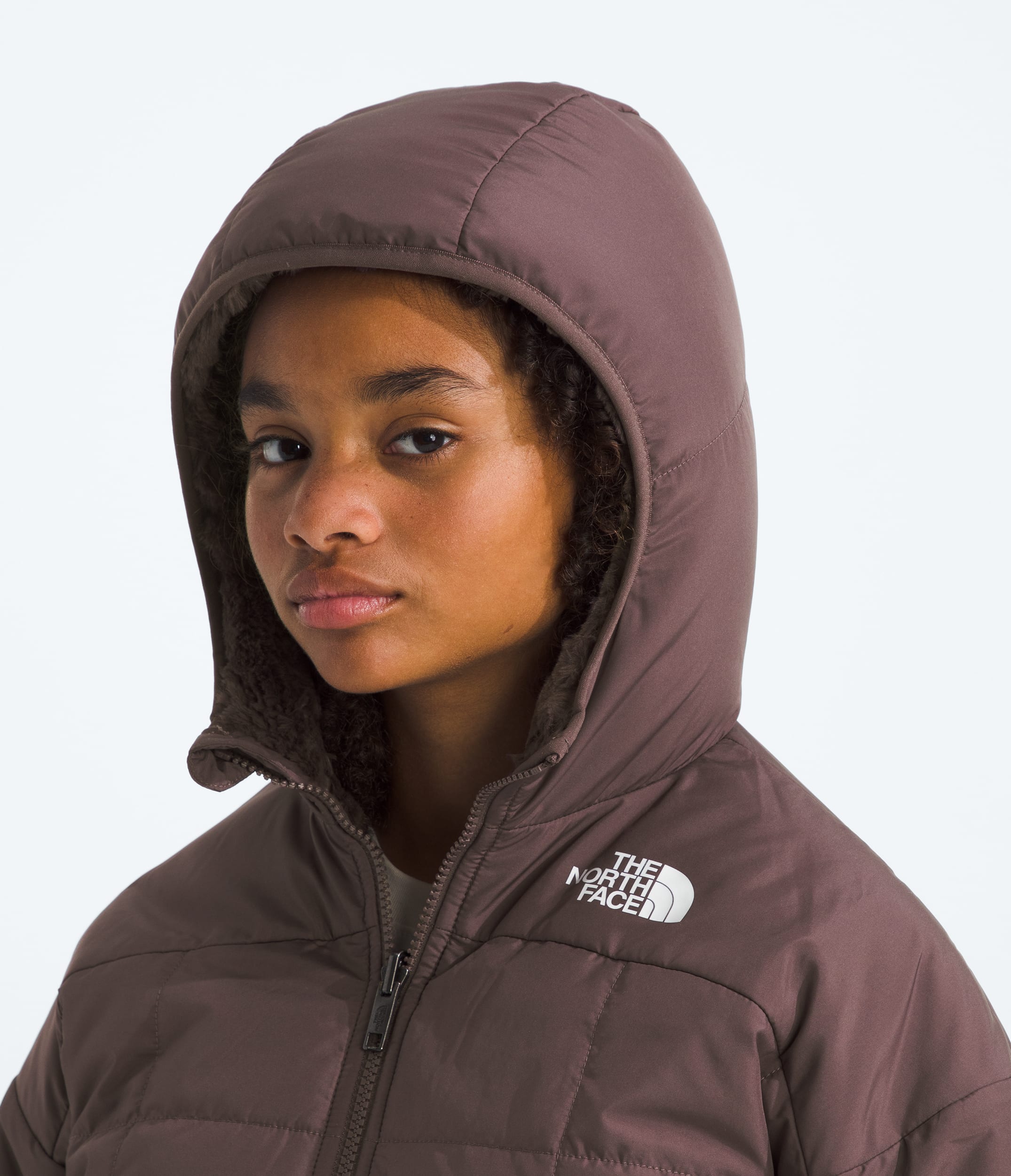 Girls Reversible Shasta Short Parka TNF MODELHOOD2