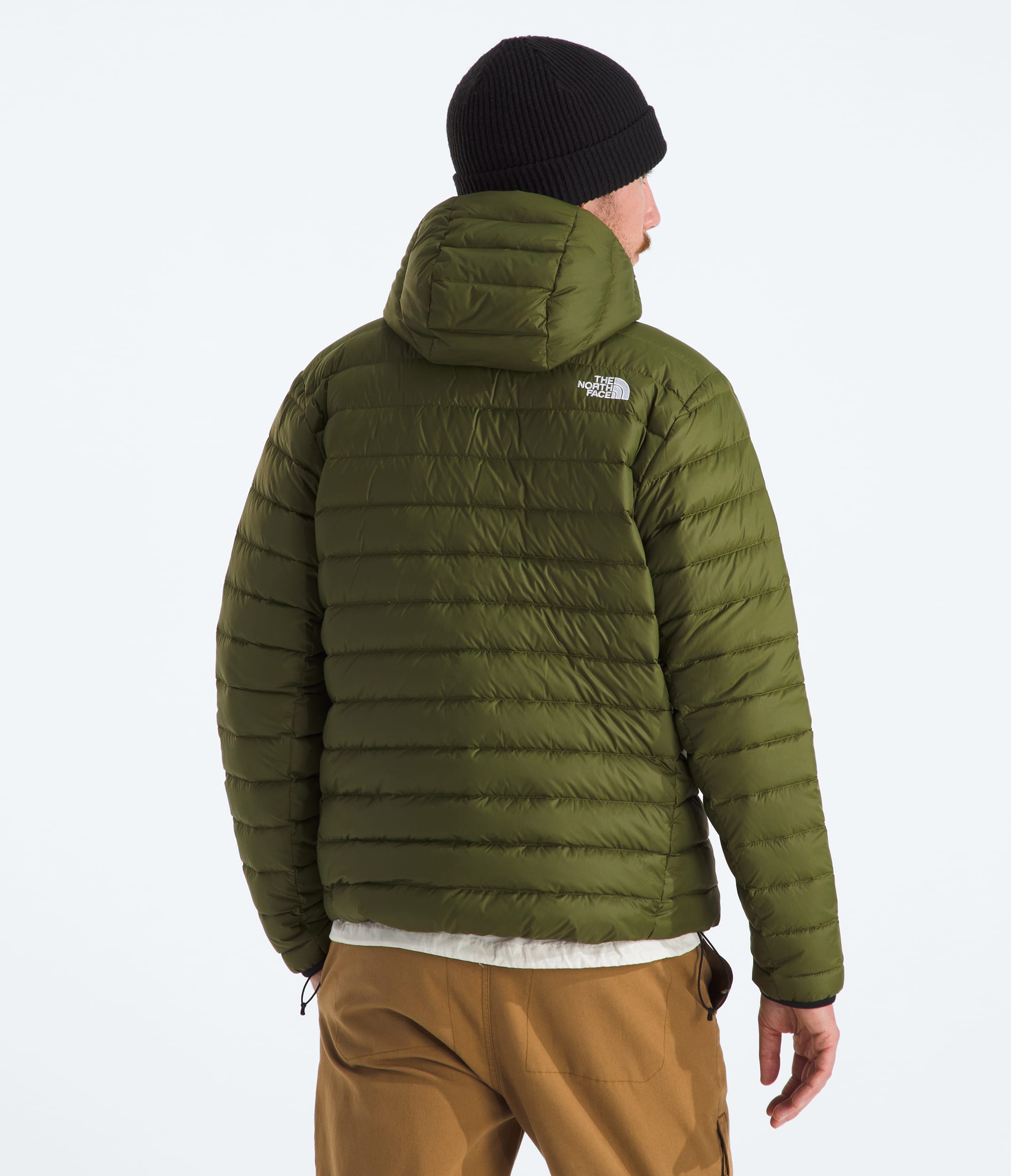 Mens Classic Down Hooded Jacket TNF Woodland Green BACK