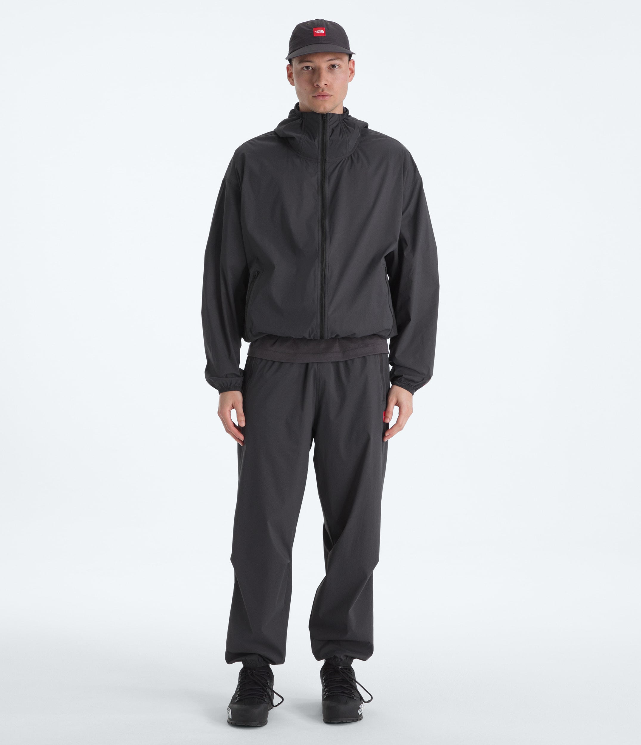 Mens TNF Red Box Packable Hooded Wind Jacket TNF Obsidian HERO2