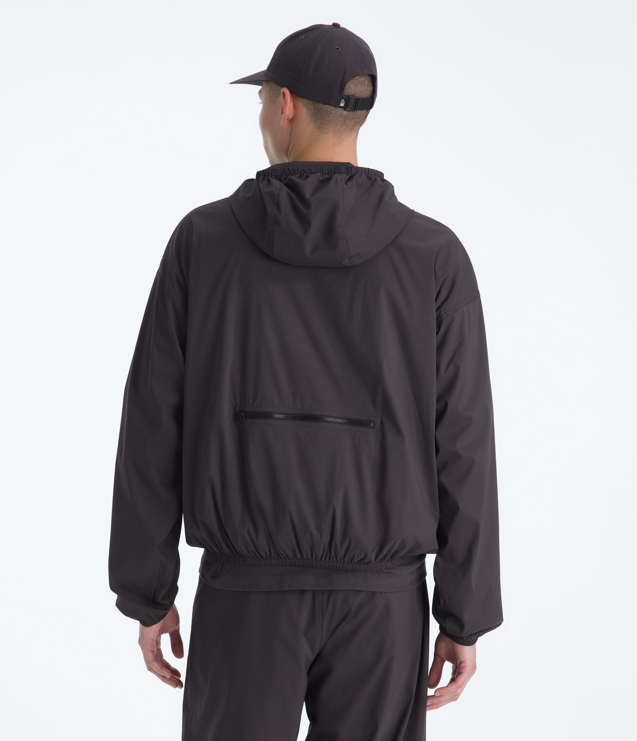 Mens TNF Red Box Packable Hooded Wind Jacket TNF Obsidian BACK