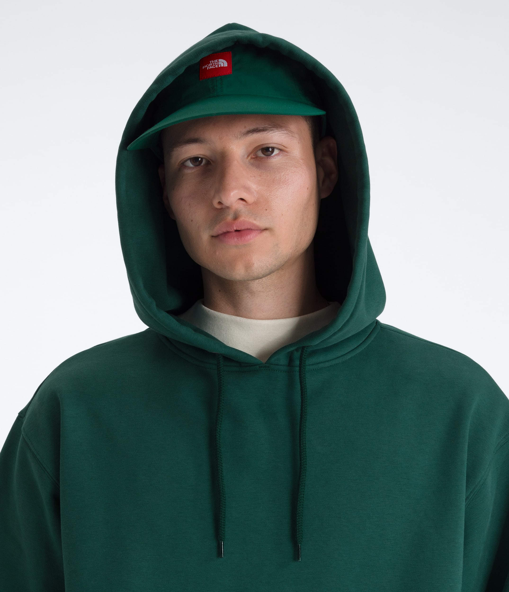 Mens TNF Red Box Hoodie TNF Hunter Green MODELHOOD2