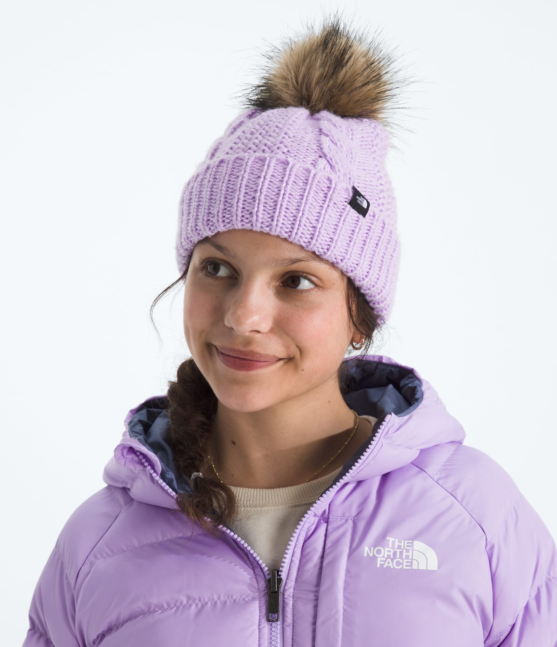 Kids Oh Mega Fur Pom Beanie TNF MODELBACK