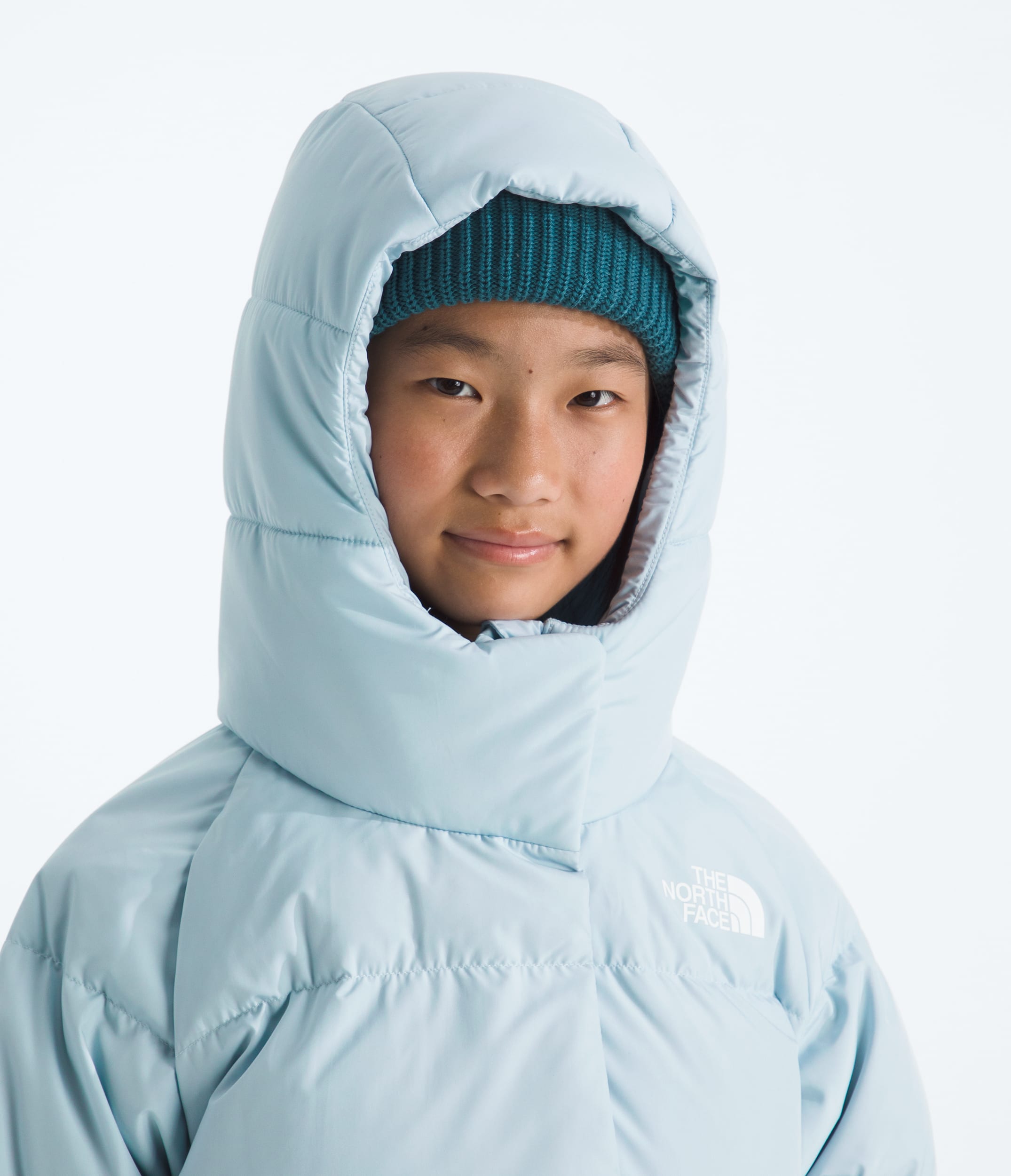 Girls North Down Hooded Jacket TNF Polar Haze MODELHOOD2