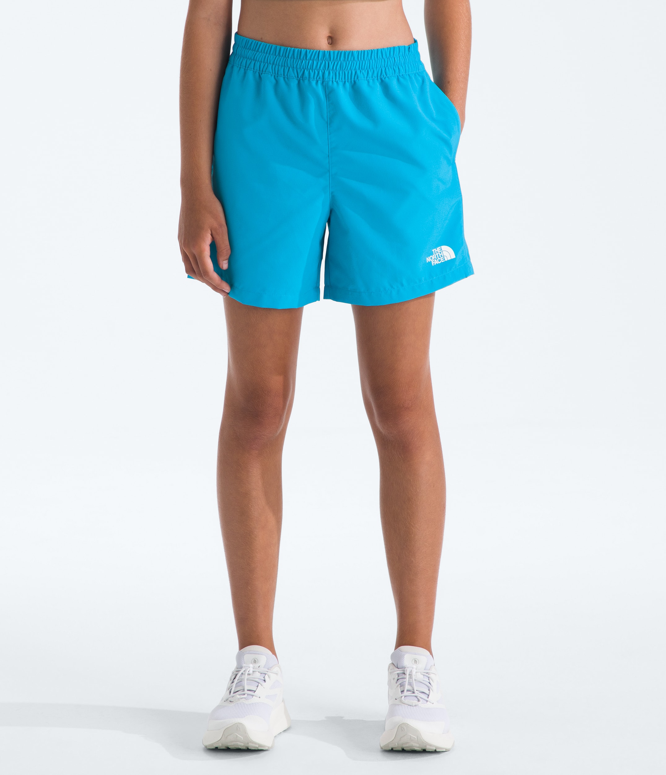 Boys  Girls Class V Shorts5 TNF Meridian Blue Logo Weather Topo Phantom Print HERO3