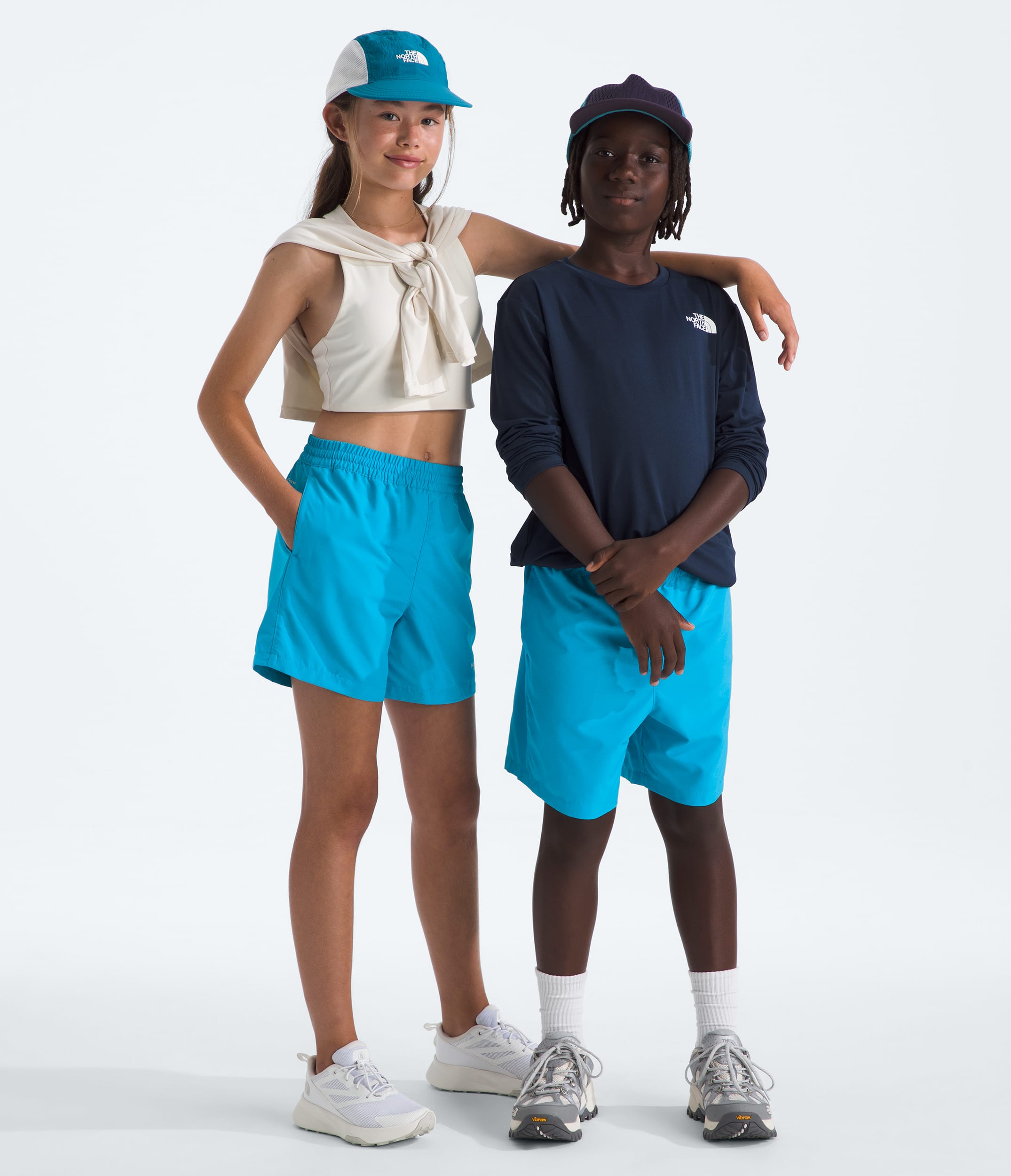 Boys  Girls Class V Shorts5 TNF Meridian Blue Logo Weather Topo Phantom Print Main