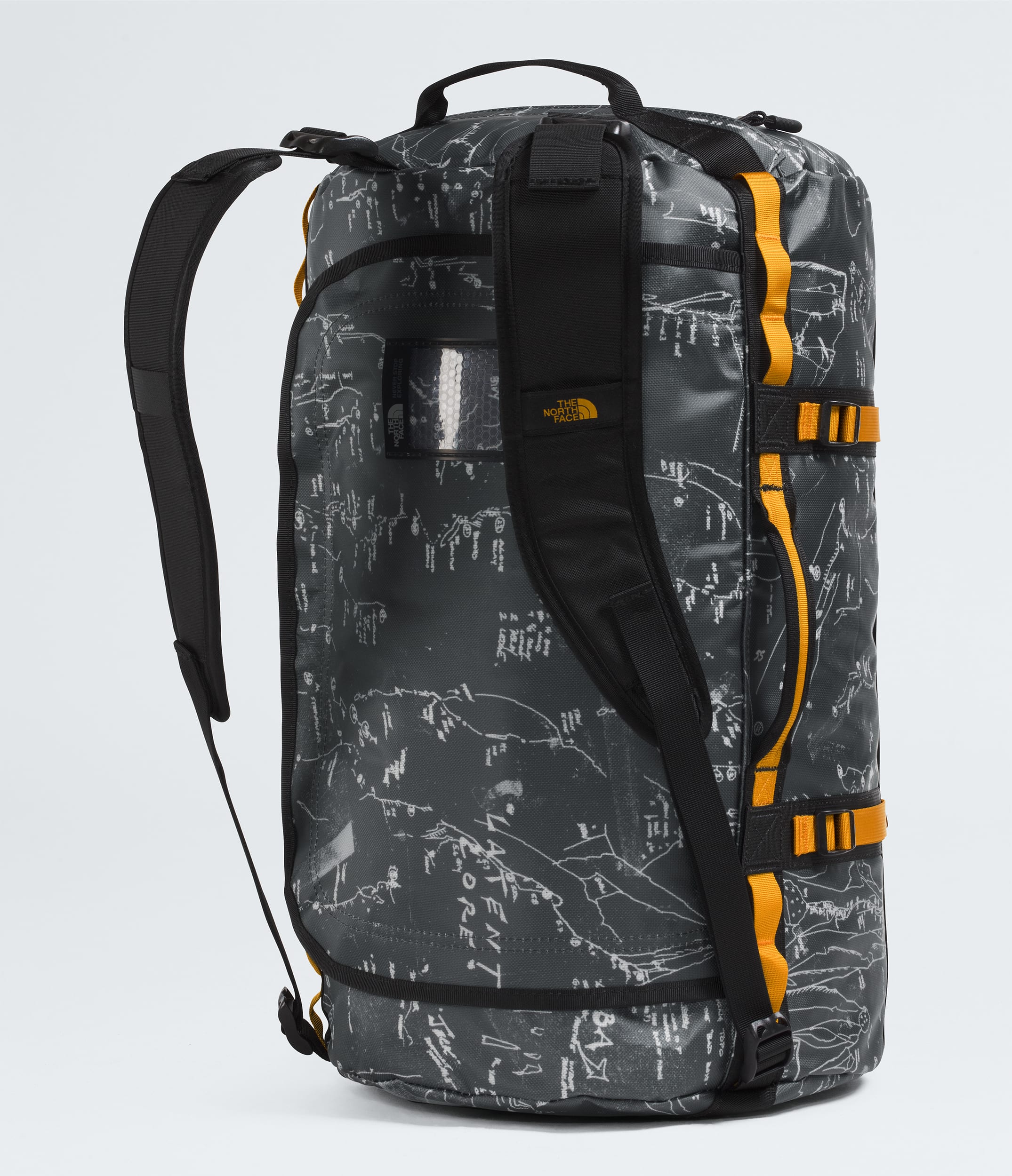 Base Camp DuffelS TNF Anthracite Grey Conrad Topos PrintSummit Gold BACK