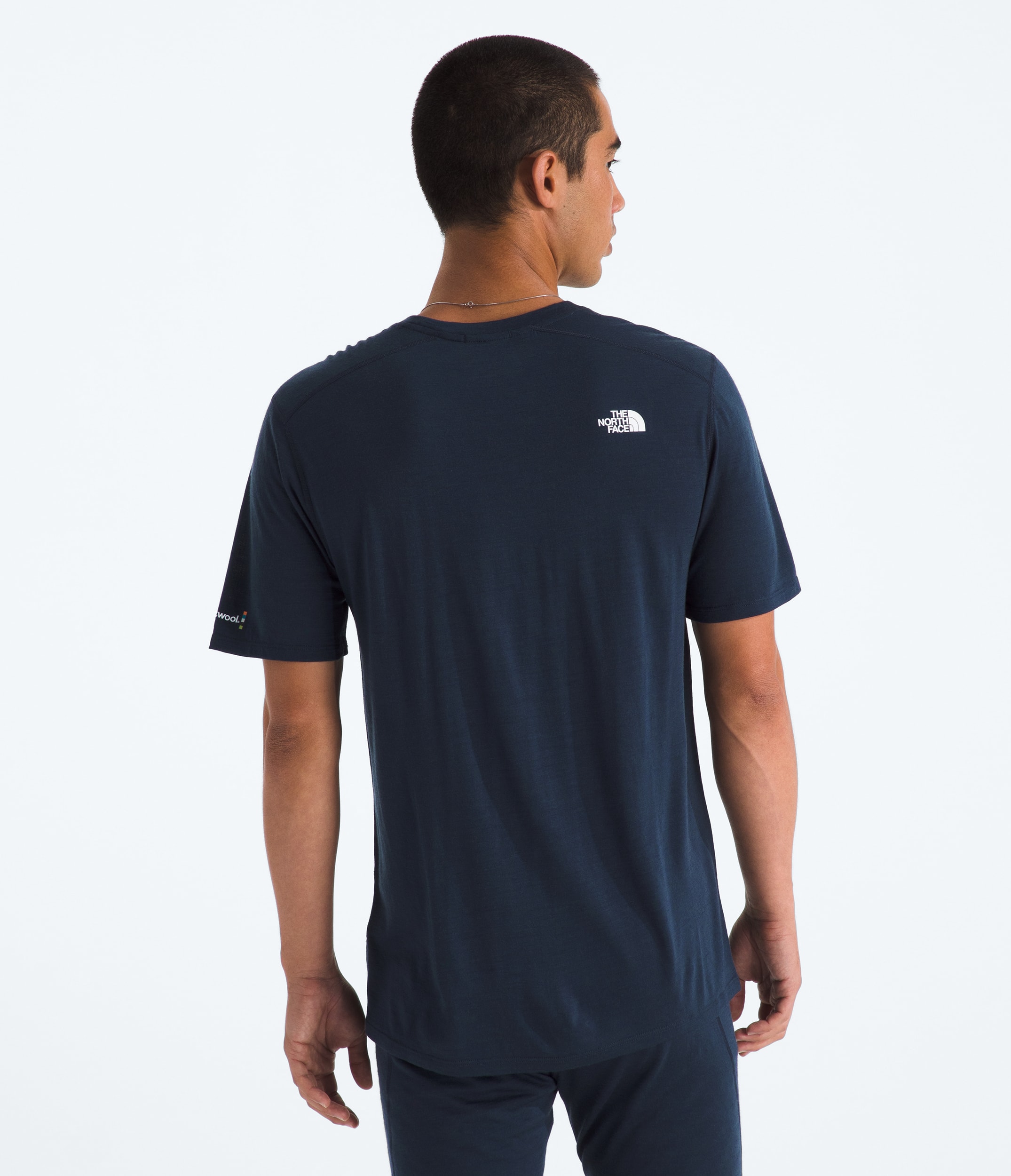 TNF X Smartwool Mens Merino Blend 150 ShortSleeve Crew TNF Deep Navy BACK