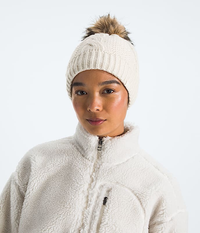 Womens Oh Mega Fur Pom Lined Beanie TNF White Dune MODELBACK